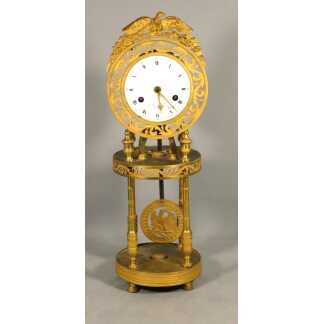 Pendule squelette Directoire en bronze doré aux aigles, signée Le Roy à Paris – XVIIIe siècle