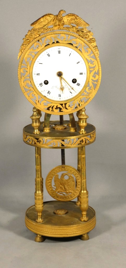 Pendule squelette Directoire en bronze doré aux aigles, signée Le Roy à Paris – XVIIIe siècle