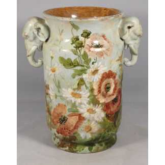 Vase à anses en forme de têtes d’éléphant, faïence de Montigny-sur-Loing, atelier Schopin XIX
