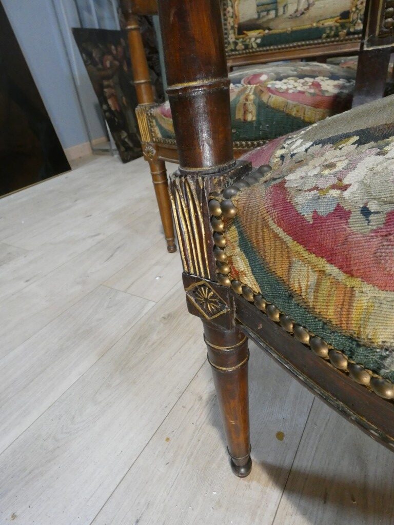 Salon d’époque Directoire en tapisserie XVIIIe siècle scènes pastorales et Fable de la Fontaine – Image 32