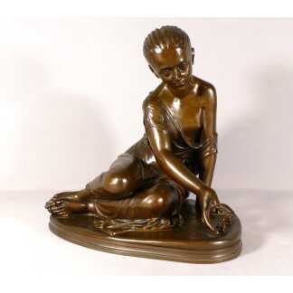 La Joueuse d'Osselets, Bronze à Patine Brune d'Après l'Antique, Barbedienne Et Collas, XIX ème