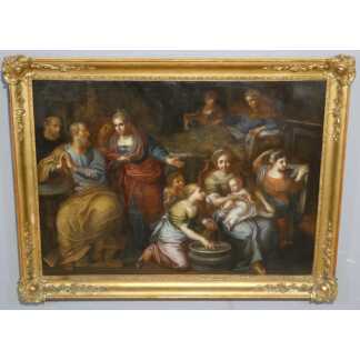 École Italienne du XVIIe Siècle – La Nativité de la Vierge – Grande Huile sur Toile