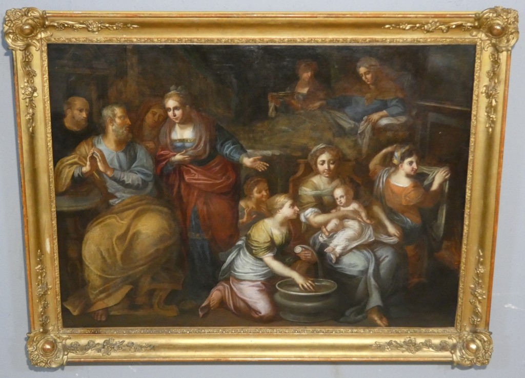 École Italienne du XVIIe Siècle – La Nativité de la Vierge – Grande Huile sur Toile