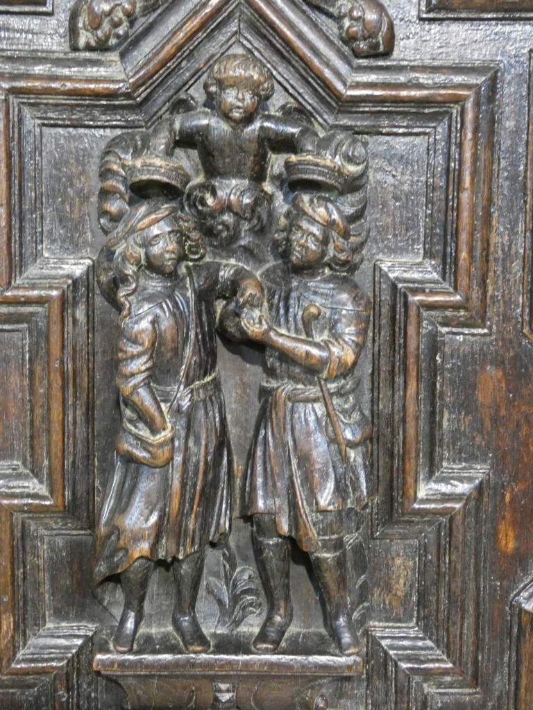 Paire de panneaux Renaissance en chêne sculpté – Scènes de Charité – Flandres, vers 1600 – Image 3