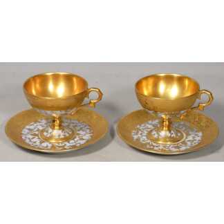 Incrustation d'or, paire de tasses de collection en porcelaine de Limoges
