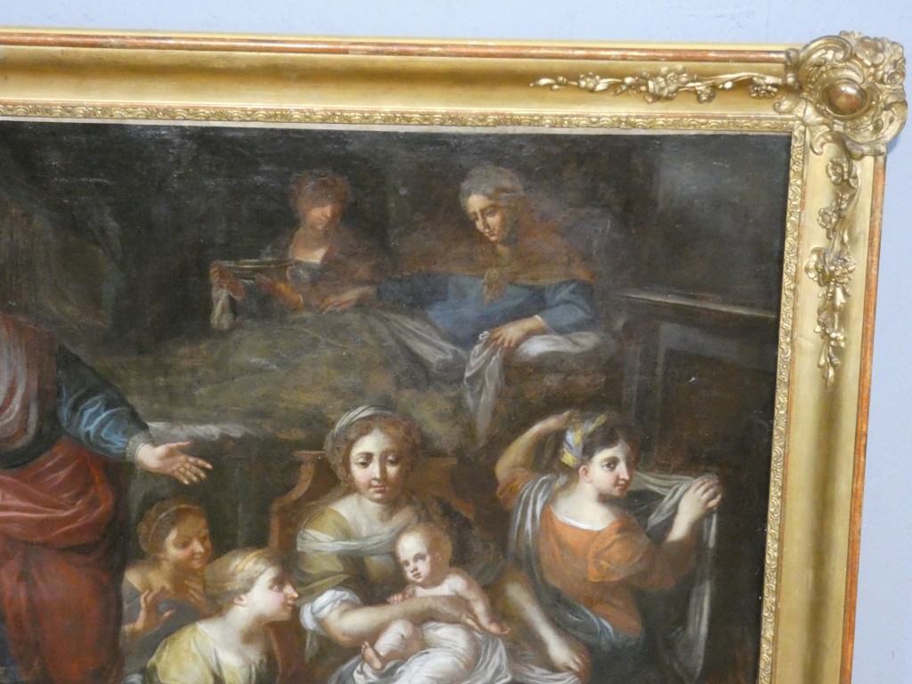 École Italienne du XVIIe Siècle – La Nativité de la Vierge – Grande Huile sur Toile – Image 5