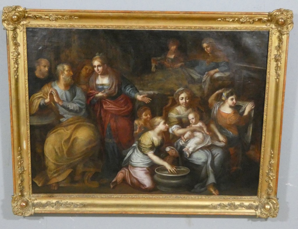 École Italienne du XVIIe Siècle – La Nativité de la Vierge – Grande Huile sur Toile – Image 6