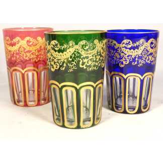 Saint Louis Rabat, 3 gobelets verres à thé en cristal double couche doré