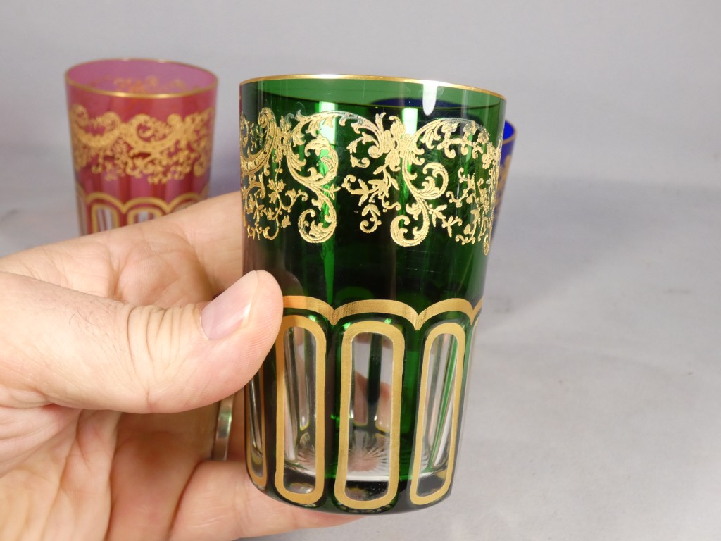 Saint Louis Rabat, 3 gobelets verres à thé en cristal double couche doré – Image 2