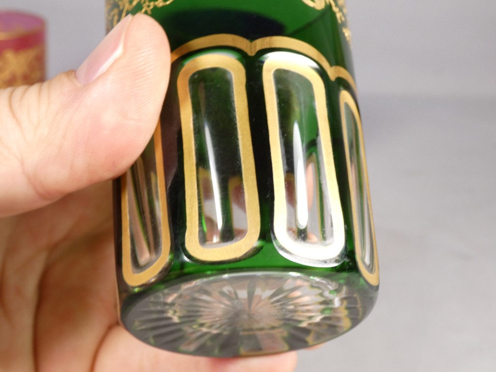 Saint Louis Rabat, 3 gobelets verres à thé en cristal double couche doré – Image 4