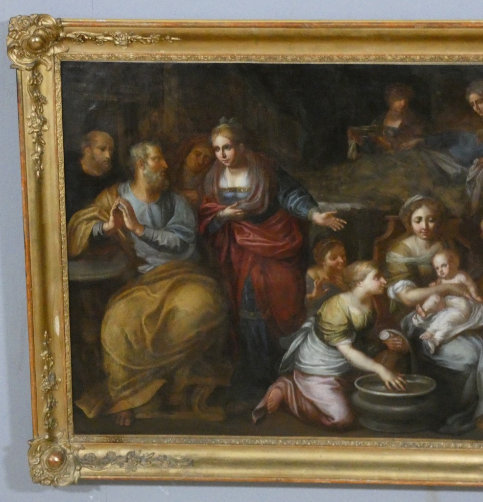 École Italienne du XVIIe Siècle – La Nativité de la Vierge – Grande Huile sur Toile – Image 9