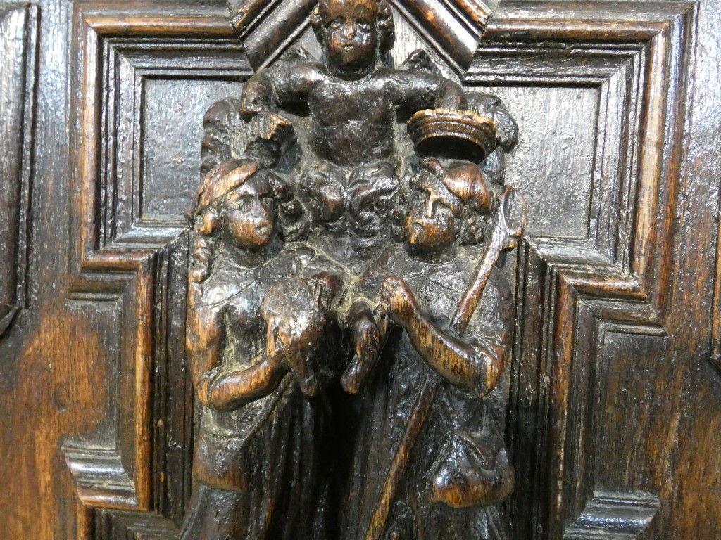 Paire de panneaux Renaissance en chêne sculpté – Scènes de Charité – Flandres, vers 1600 – Image 16