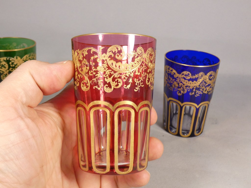 Saint Louis Rabat, 3 gobelets verres à thé en cristal double couche doré – Image 6