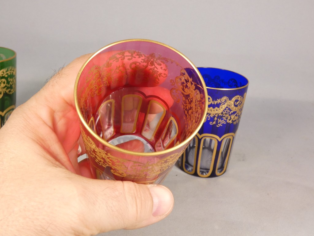 Saint Louis Rabat, 3 gobelets verres à thé en cristal double couche doré – Image 7