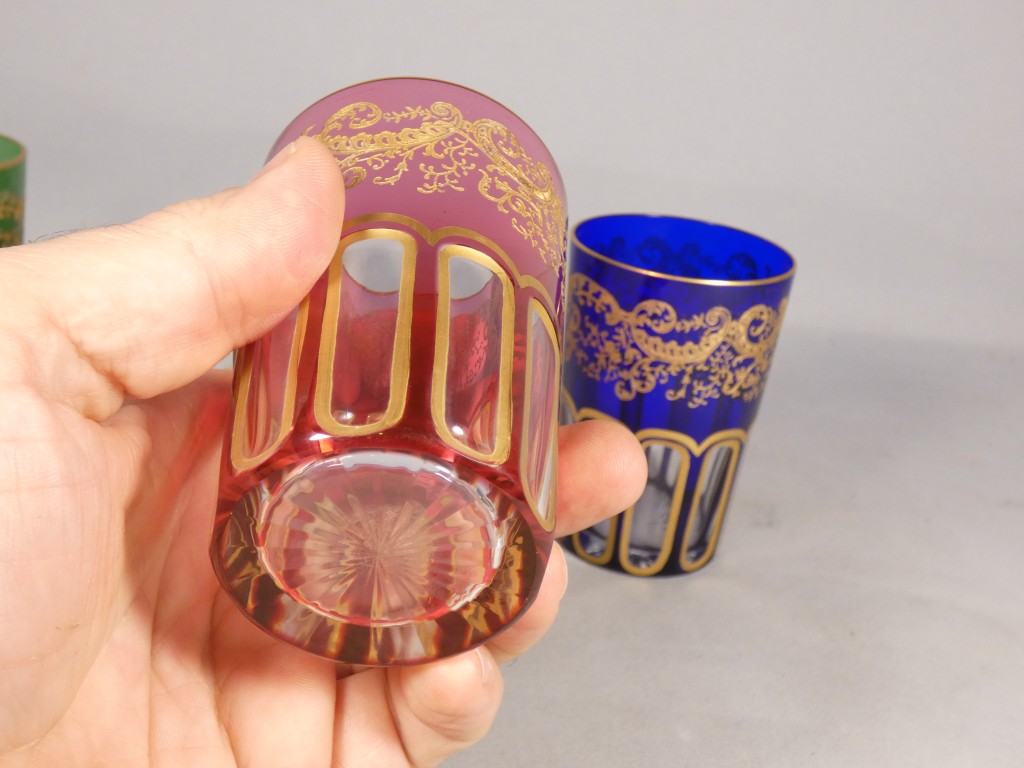 Saint Louis Rabat, 3 gobelets verres à thé en cristal double couche doré – Image 8