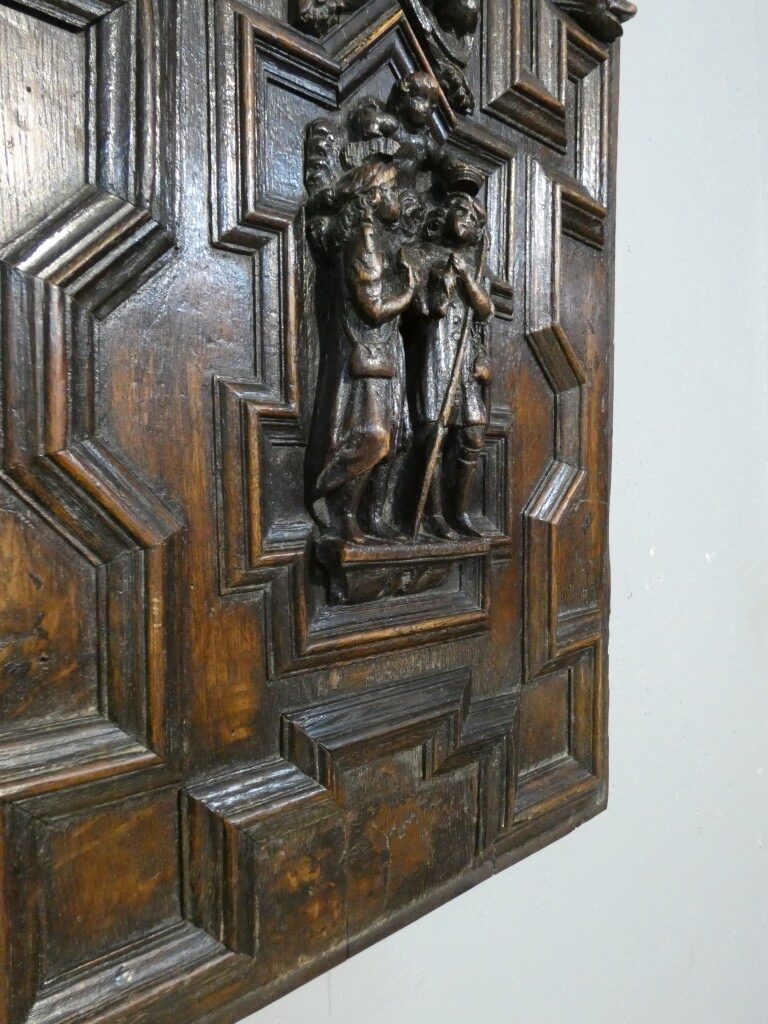 Paire de panneaux Renaissance en chêne sculpté – Scènes de Charité – Flandres, vers 1600 – Image 20