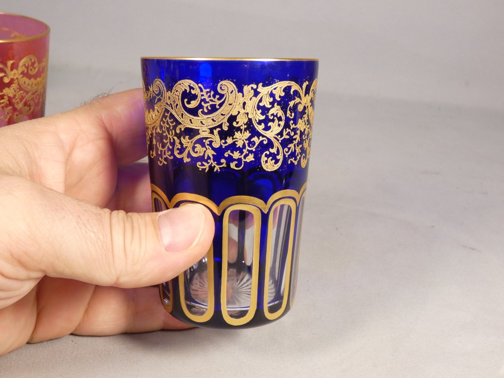 Saint Louis Rabat, 3 gobelets verres à thé en cristal double couche doré – Image 9