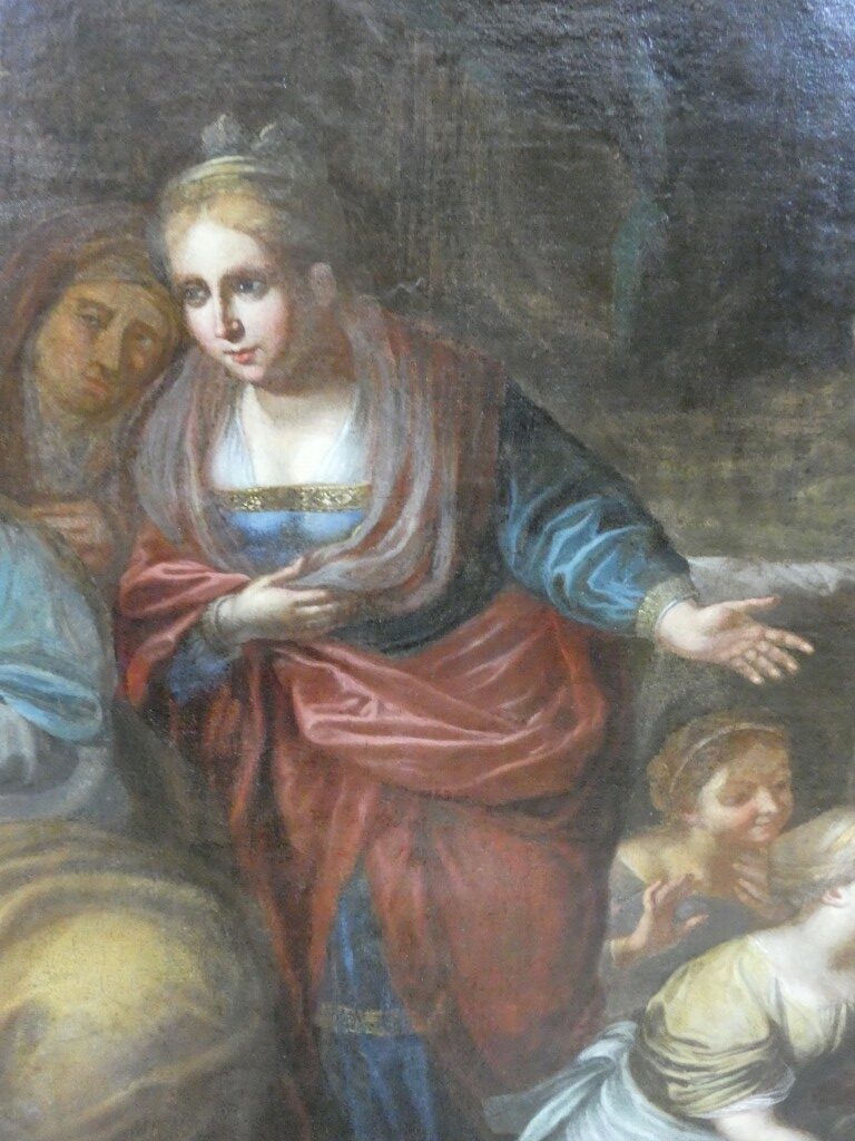École Italienne du XVIIe Siècle – La Nativité de la Vierge – Grande Huile sur Toile – Image 15