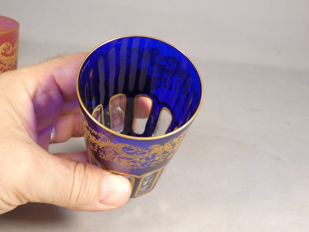 Saint Louis Rabat, 3 gobelets verres à thé en cristal double couche doré – Image 10