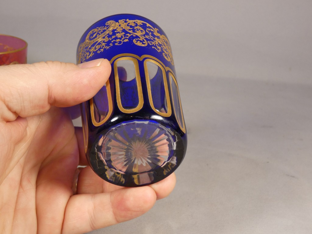 Saint Louis Rabat, 3 gobelets verres à thé en cristal double couche doré – Image 11