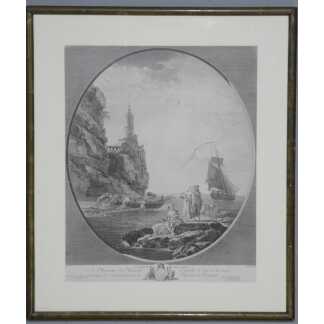 La Barque mise à flot – Gravure d'après Joseph Vernet par Marie-Rosalie Bertaud – XVIIIe siècle