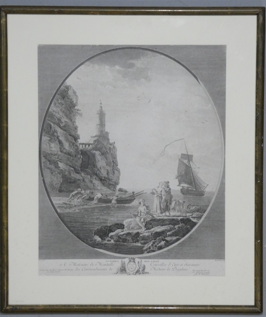 La Barque mise à flot – Gravure d'après Joseph Vernet par Marie-Rosalie Bertaud – XVIIIe siècle