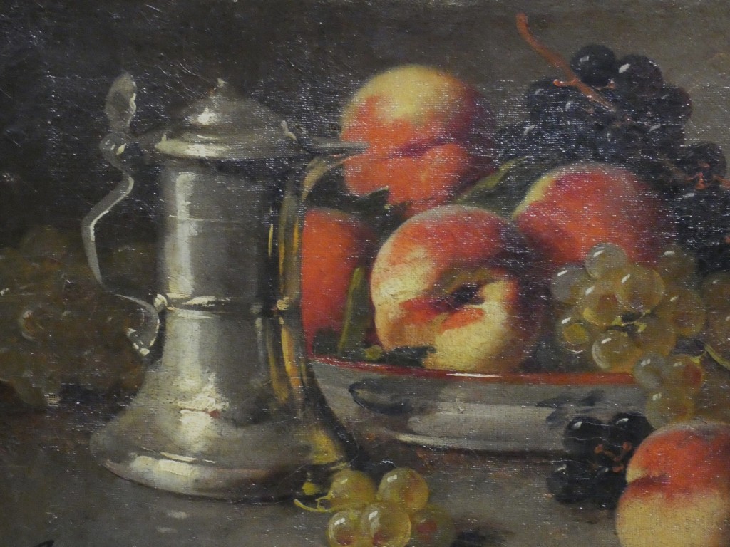 Brunel de Neuville, pêches et raisins, petite nature morte huile sur toile – Image 3