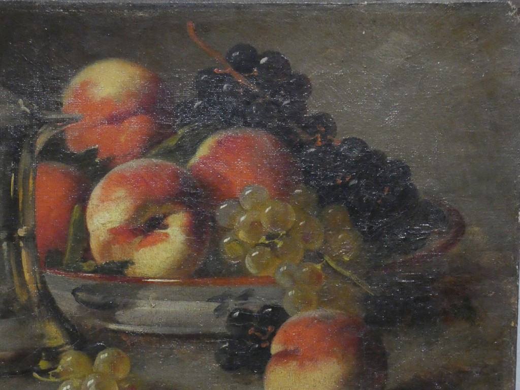 Brunel de Neuville, pêches et raisins, petite nature morte huile sur toile – Image 4