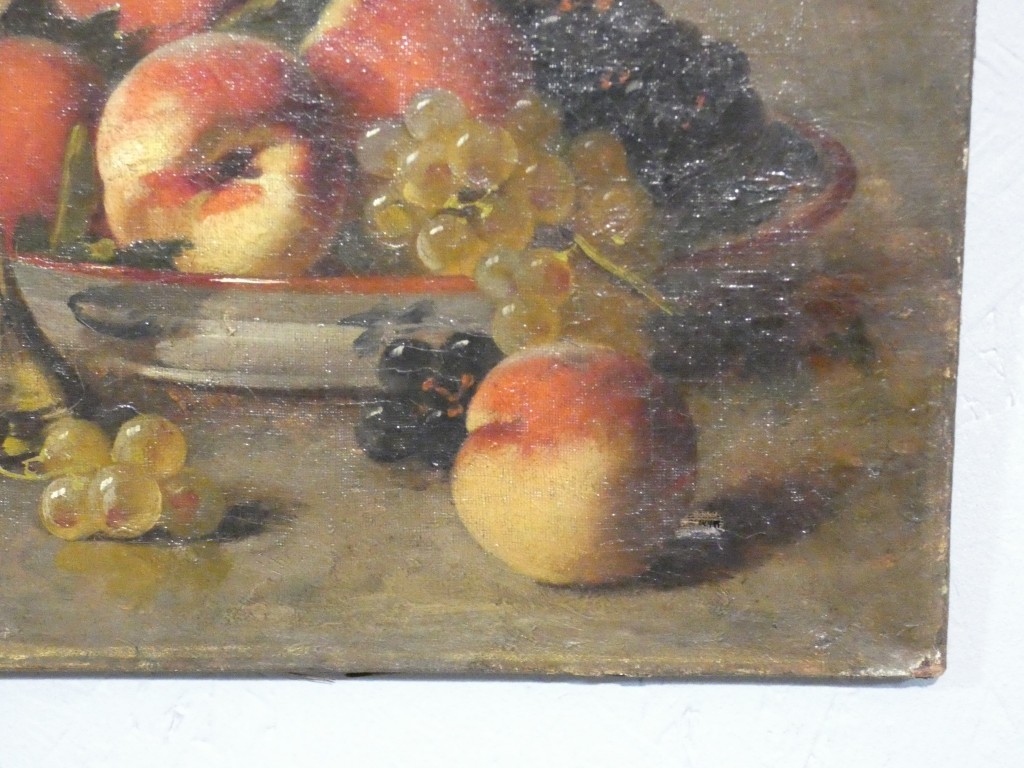 Brunel de Neuville, pêches et raisins, petite nature morte huile sur toile – Image 5