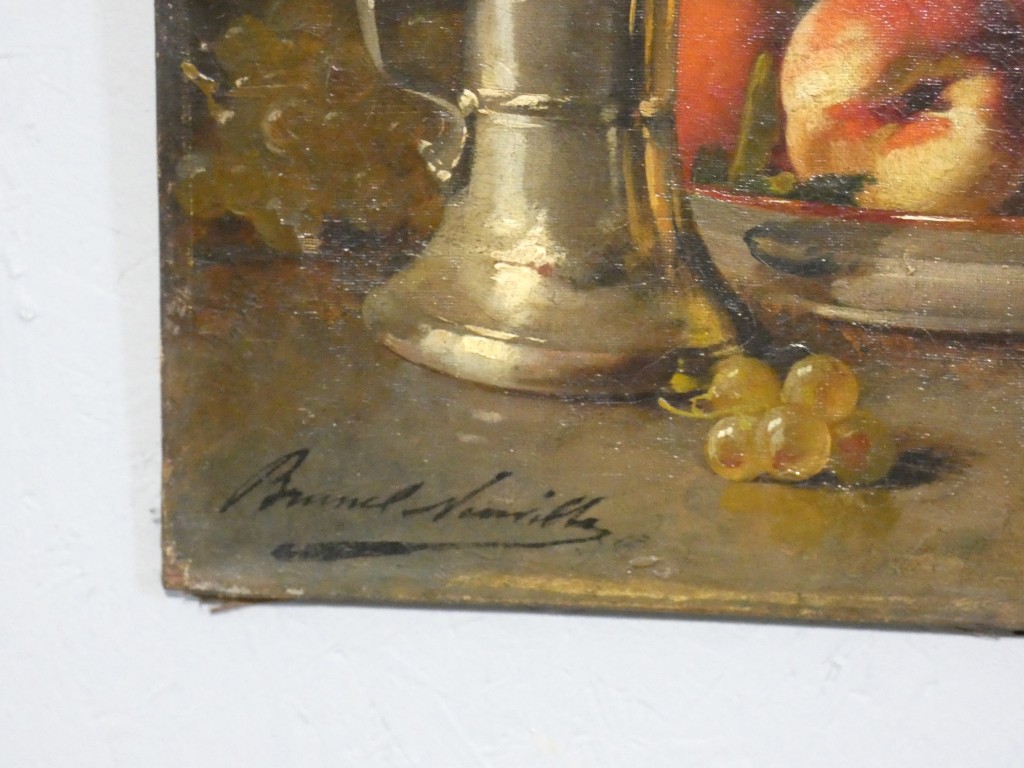 Brunel de Neuville, pêches et raisins, petite nature morte huile sur toile – Image 6