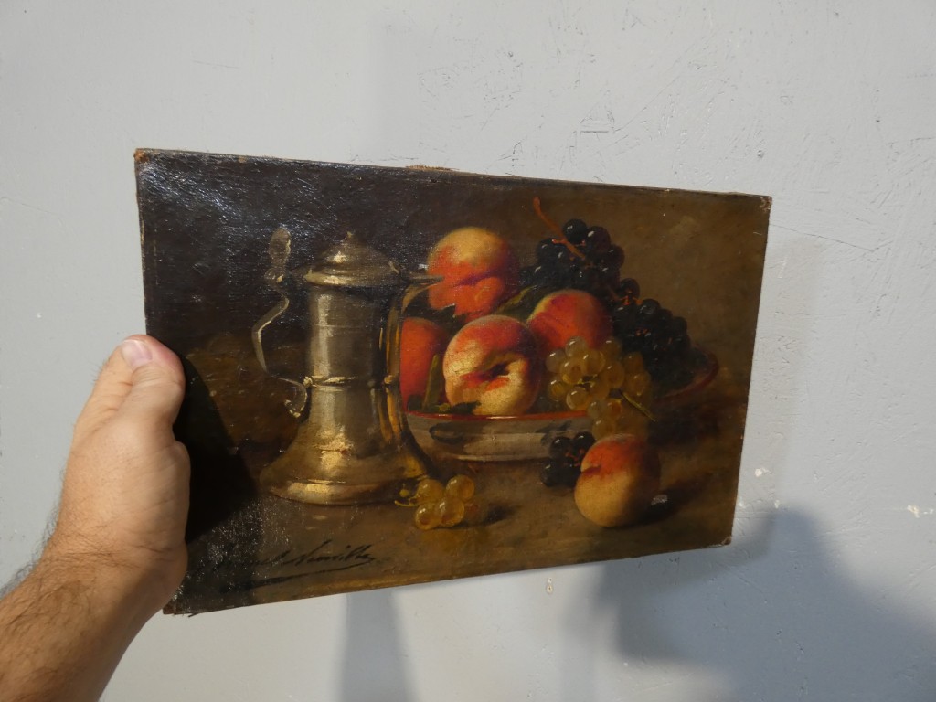 Brunel de Neuville, pêches et raisins, petite nature morte huile sur toile – Image 9