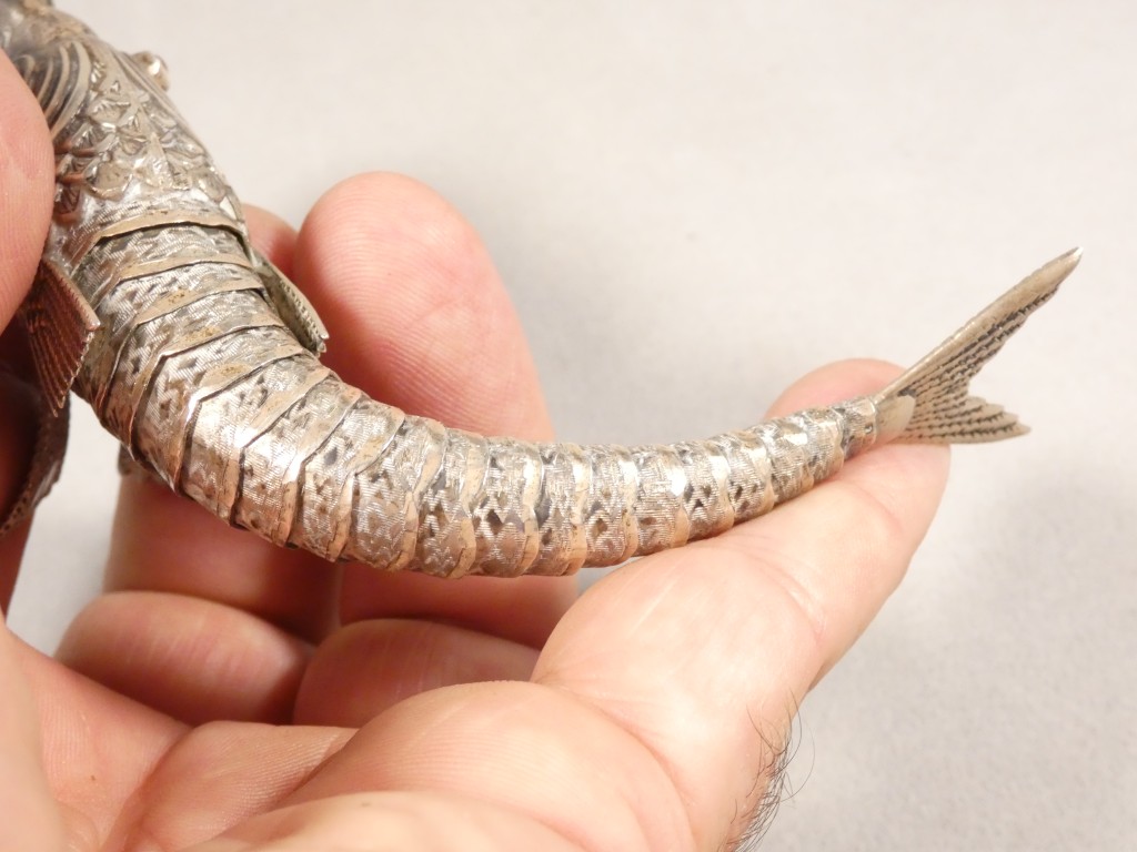 Poisson articulé en argent massif yeux verre, Espagne vers 1960 – Image 5