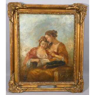 Entourage de François Boucher – Deux jeunes femmes lisant une lettre – XVIIIe siècle
