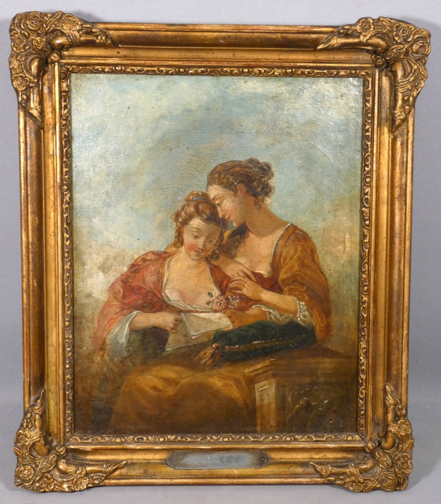 Entourage de François Boucher – Deux jeunes femmes lisant une lettre – XVIIIe siècle
