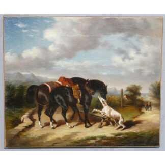 Entourage d’Alfred de Dreux – Rendez-vous de chasse aux chevaux – XIXe siècle