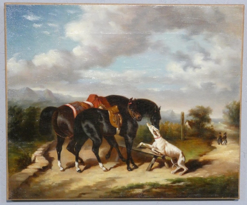 Entourage d’Alfred de Dreux – Rendez-vous de chasse aux chevaux – XIXe siècle
