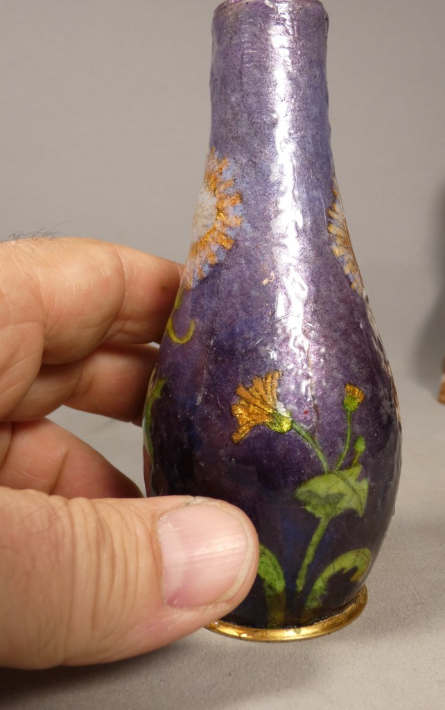 Paul Bonnaud à Limoges – Vase soliflore en émail à décor floral Art nouveau, vers 1900-1910 – Image 3