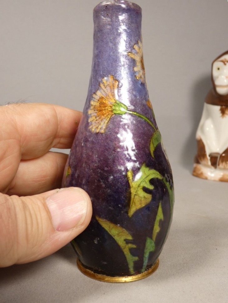 Paul Bonnaud à Limoges – Vase soliflore en émail à décor floral Art nouveau, vers 1900-1910 – Image 4
