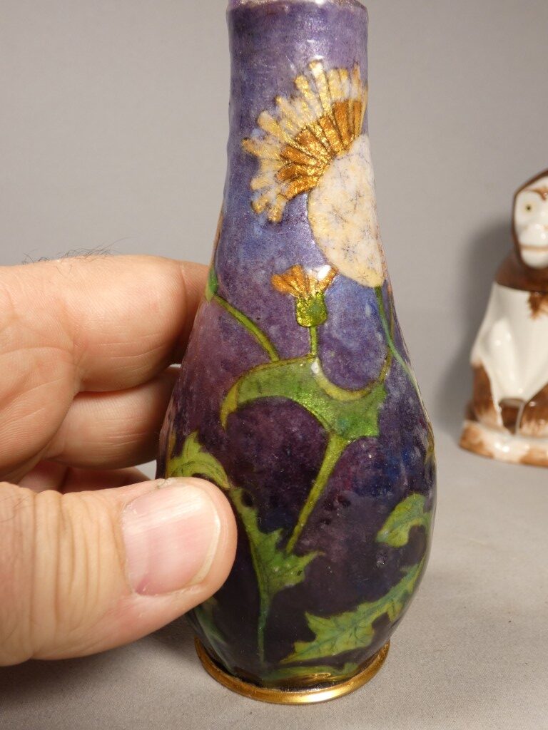Paul Bonnaud à Limoges – Vase soliflore en émail à décor floral Art nouveau, vers 1900-1910 – Image 5
