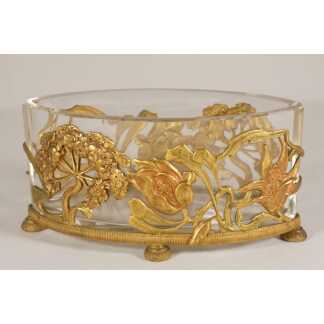 Petite jardinière de table ou centre de table Art nouveau en cristal et bronze doré – Vers 1900
