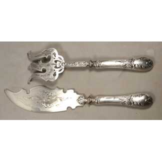 Service à poisson en métal argenté à décor rocaille Louis XV – Époque Napoléon III, XIXe siècle