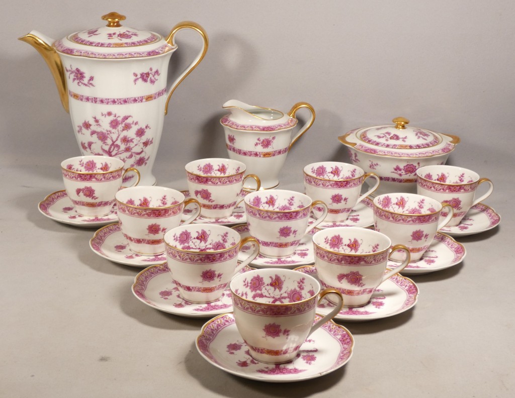 Haviland Limoges Arbre des Indes pourpre, service à café pour 10 personnes en porcelaine