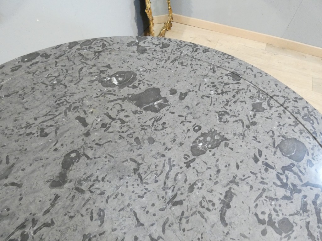 Guéridon d'époque Restauration en noyer et placage de noyer, marbre gris fossilifère – XIXe – Image 6