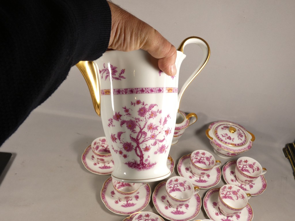 Haviland Limoges Arbre des Indes pourpre, service à café pour 10 personnes en porcelaine – Image 12