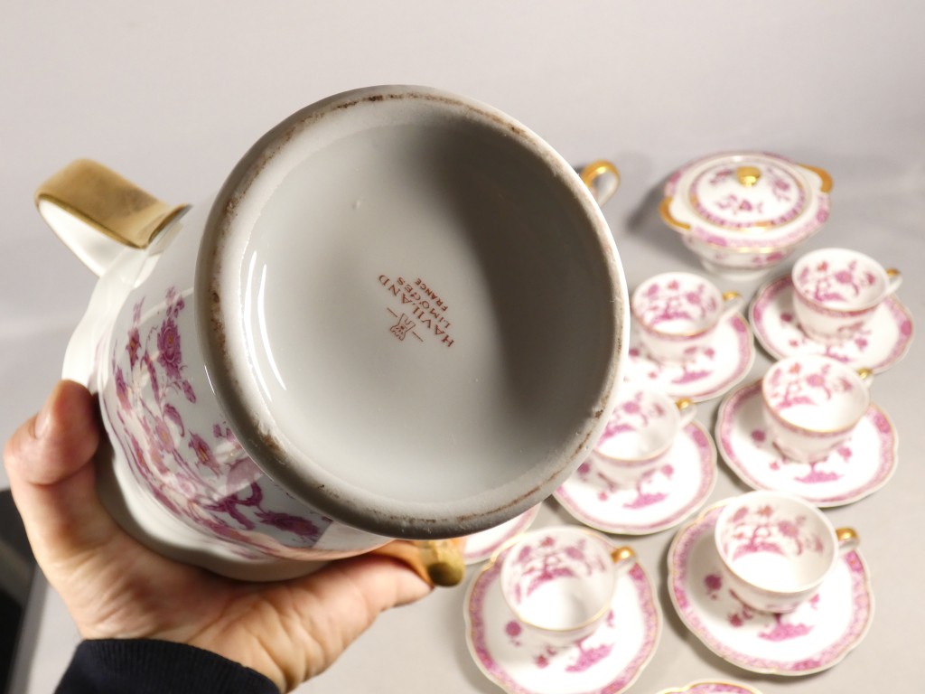Haviland Limoges Arbre des Indes pourpre, service à café pour 10 personnes en porcelaine – Image 13
